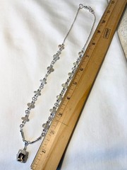 SS .925 IMPERIAL TOPAZ NECKLACE 10X8M EMERALD CUT PENDANT & 8.5MM RONDELLES RARE