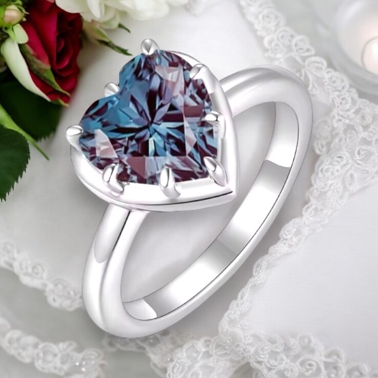 Lab Grown Alexandrite Ring in Solid 10K White or Yellow Gold Handcrafted Canada