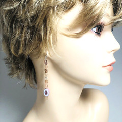 Earrings Dangle NEW Czech Bead Glass Handmade Silver over Copper 2 .75″