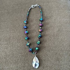 Handmade Green & Pink Beaded 17″ Necklace With Charm (TD)