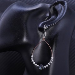 Vintage sterling silver 925 handmade teardrop earrings with snowflake obsidian