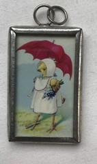 Handmade Reversible Soldered Pewter Charm Pendant – APRIL SHOWERS – 1” x 1-5/8”