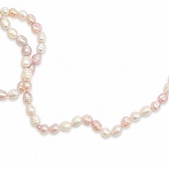 64″ Cultured Baroque Pearl Necklace White & Pink 925 Silver Clasp