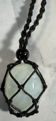Beautiful Polished Natural White Opal Stone Pendant On Hand Woven Cord Necklace