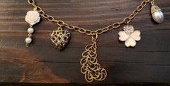 Vintage Repurposed Recycled Unique Charms Flower Heart Pearl Mismatched Necklace