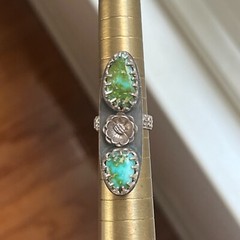 Sonoran Gold Turquoise Sterling Silver Ring 7.75 Artisan Handcrafted Floral Band