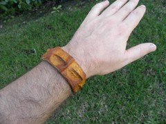 Bracelet cuff genuine Alligator horn Bison leather tobacco adjustable 6.5 to 7