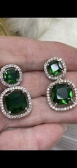 💝Silver, CZ & Green Quartz Jewelry Set, Necklace, Earrings, Bracelet & Ring