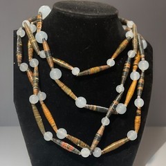 VTG Upcycled Handmade Beads For Life Rolled Paper Bead Glass Necklace Boho 72”