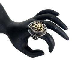 SALLY BASS Artisan 925 Sterling and Metallic Gold Czech Glass Adjustable Ring