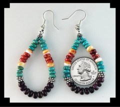 White Fox Creation: Long Gemstone and Purple Spiny Oyster Earrings