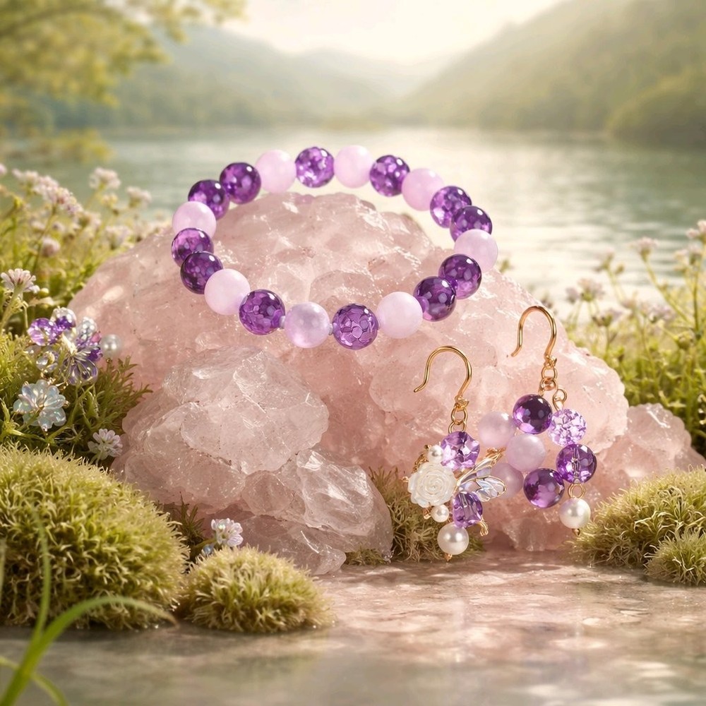Braclet & Matching Earrings With Butterfly/Rose
