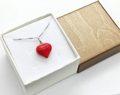 Women’s Necklace Red Heart Hammered Silver 925 Gift Girl Love Anniversary