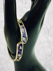 Vintage Taxco Mexican Alpaca Silver Bangle Bracelet Abalone Scroll Purple