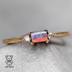 Minimalist Rectangle Australian Boulder Opal Diamond Engagement Ring 18K Gold
