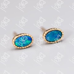 Asymmetrical Rectangle Shaped Australian Black Opal Stud Earrings 18K Gold
