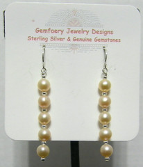 Sterling Silver Natural CULTURED PEARL Dangle Earrings #1942…Handmade USA