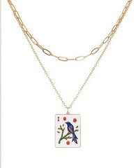 Mahjong Tile Necklace Layered Paperclip Chain Pendant Charm 3 Styles