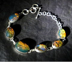 Quality Artisan Blue Green Dominican Amber 925 Sterling Silver Oval Bracelet 5″+