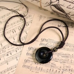 Black Obsidian Round Buckle Pendant Healing Reiki Amulet Protection Necklace