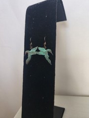 Signed Artisan Bronze Hummingbird Earrings Hand Patinated Bird Dangle Handmade