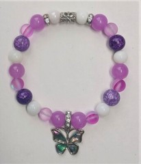Butterfly Charm Purple, Lavender and White Beaded Bracelet