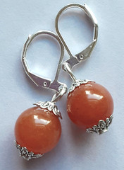 PEACH AVENTURINE round simple drop earring SP LEVERBACK HANDCRAFTED WPA18