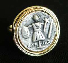 Designer Roman Caesar Coin Silver 925 & Gold 24K Plated Ring Size 8 UK P 1/2