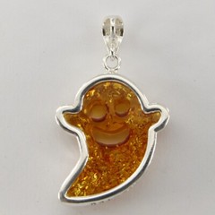 Cognac Brown BALTIC AMBER Ghost Specter Pendant 925 STERLING SILVER Tibuki 9043e