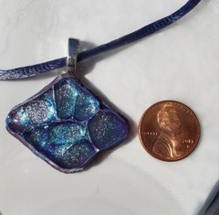 Blue Water Drop Hand Crafted Fused Dichroic Glass Necklace
