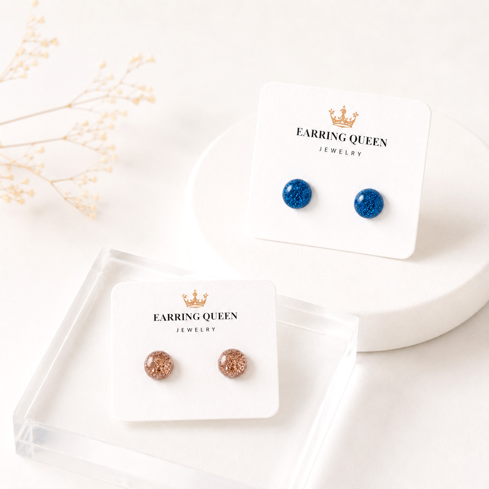 Glitter Stud Earrings Stainless Steel Copper Blue Minimalist Women Girls