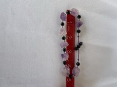 Raw Amethyst & Black Onyx Adjustable Beaded Bracelet Boho Gemstone