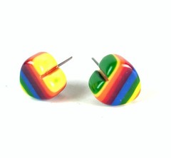 Sobral Pop Pride Mini Hearts LGBTQ Rainbow Flag Stripe Artist Made Post Earrings