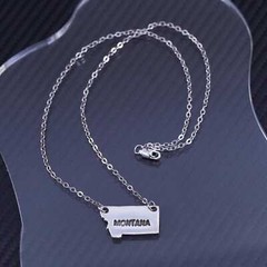 18”, Vintage sterling silver 925 flatten circle necklace Montana state charm