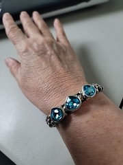 Caribbean Aqua Blue Leather three stone Beaded Bracelet Silver Uno De 50 Style