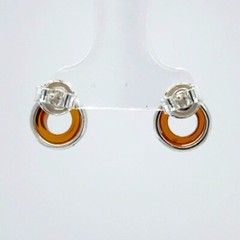 Cognac / Brown BALTIC AMBER Circle Post Earrings 925 STERLING SILVER #1023e