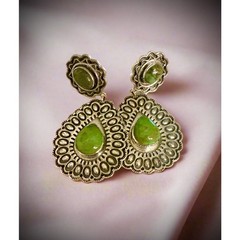 Green Turquoise Two Stone Dangle Earrings Sterling Silver 1.5”