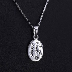 18”, VTG sterling 925 silver box chain necklace love your dreams tag pendant