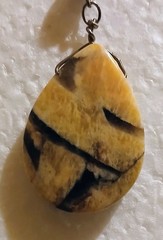 Vintage Tigereye Wood Bead Graphic Feldspar Teardrop Silver Metal Lobster Clasp