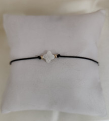 Hand Made Mother of Pearl Clover Red & Black Thread Adjustable Bracelet