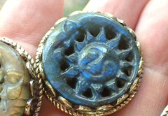 Crescent Moon and Sun Ring, Carved Labradorite stone adjustable