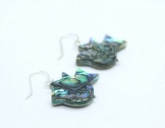 Abalone Earrings Paua Shell Bird Dove Shape .925 Sterling Silver Iridescent 1″