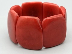 VTG Cherry Red Tagua Nut Stretch Panel Bracelet Central America