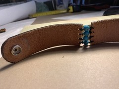 Leather Band Bracelet With Turquoise Beads Strong Snap Closure. See Pictures.