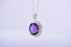 S925 Sterling Silver Oval Cut Natural Uruguay Amethyst Pendant,25x38mm