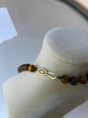 Vintage Estate Tiger Eye Necklace 17” 8mm Hand Knotted 14K Gold Clasp Gorgeous