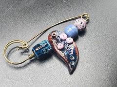 #0263 – Handmade Artisan Ceramic Bead Kilt Pin Brooch Blue Purple Abstract 3…