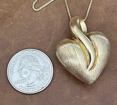 Italy Gold Vermeil 925 Reversible Polished/ Brushed Heart Pendant Necklace 18”in