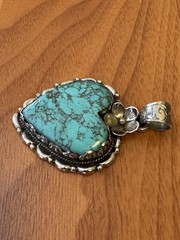 Stunning Heart Shape Howlite Turquoise Hand Carved Pendant Set In Silver 3in,29g
