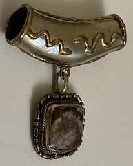 Vintage Pendant Artisan Snake Motif Cabochon Tribal Tube Bail Slide Earth Tone